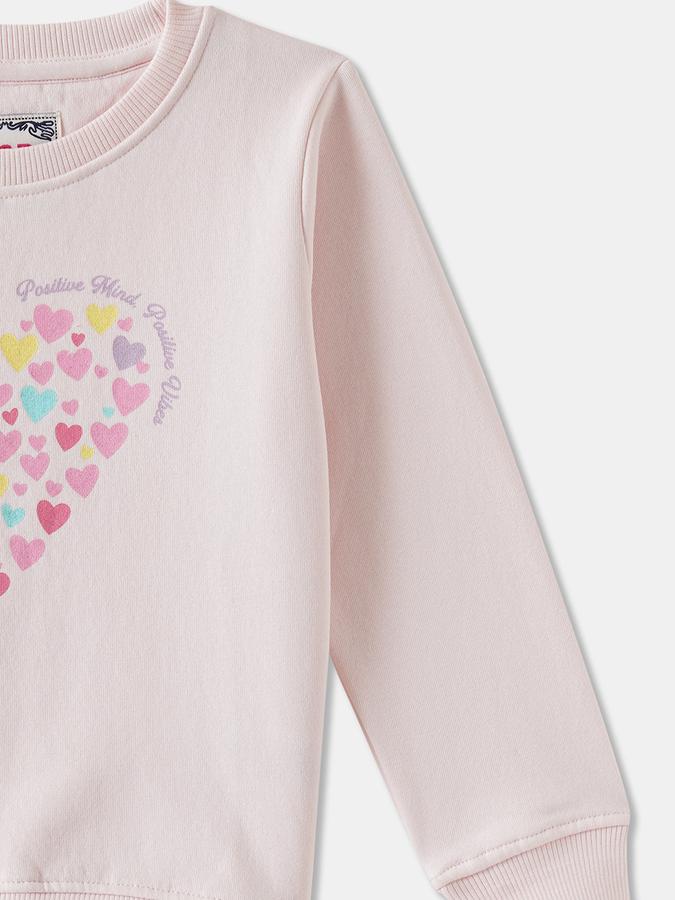 Girls Cotton Blend Regular Fit Crew Neck Graphic Sweatshirt