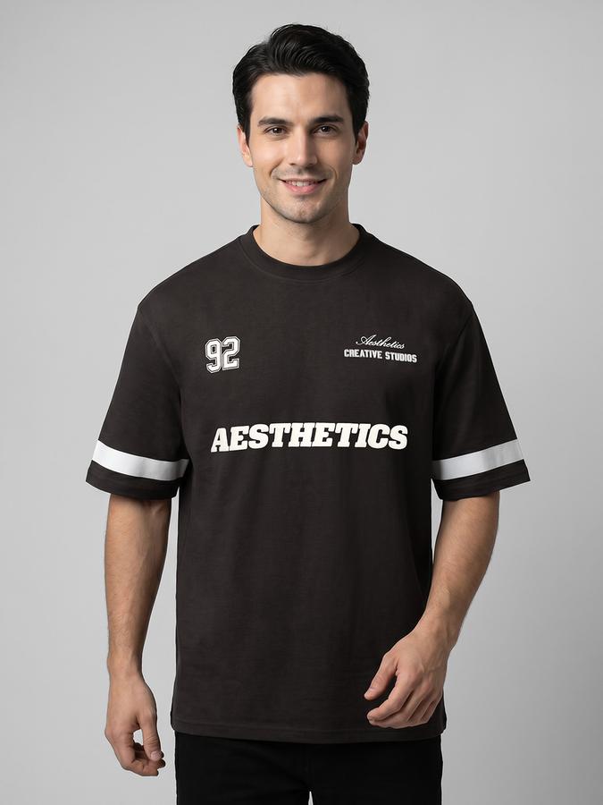 R&B Black Typography Men Round Neck Relaxed Fit Short Sleeves T-Shirt 