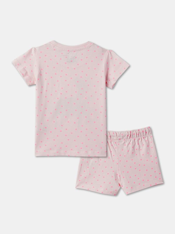 Girls Graphic Print Round-Neck Top & Shorts Set image number 1