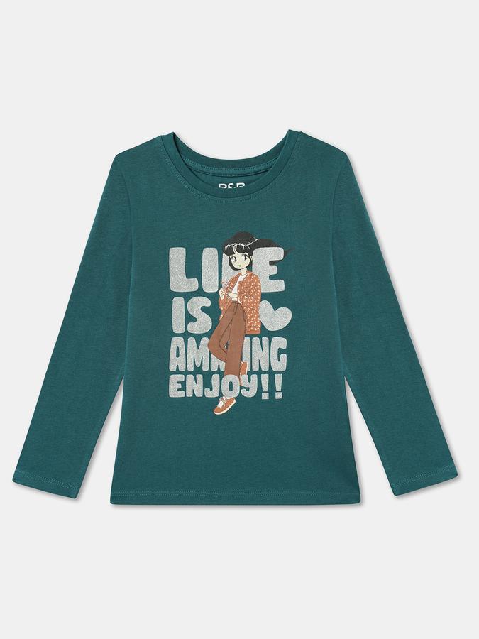 Girls Graphic Print Pure Cotton Regular T Shirt image number 0