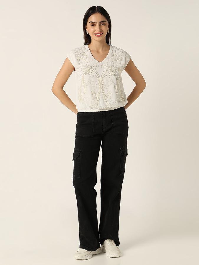 R&B Women Ivory Embroidered Top
