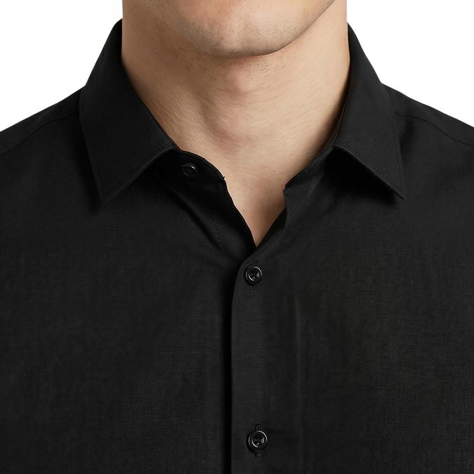 R&B Black Solid Mens Spread Collar Long Sleeves Shirt 