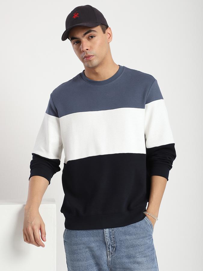 Men Cotton Regular Fit Crew Neck Color Block Sweatshirt
