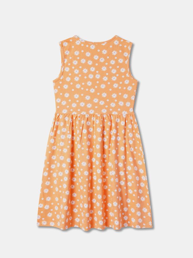 Girls Floral Print Sleeveless Round Neck Knee Length Dress