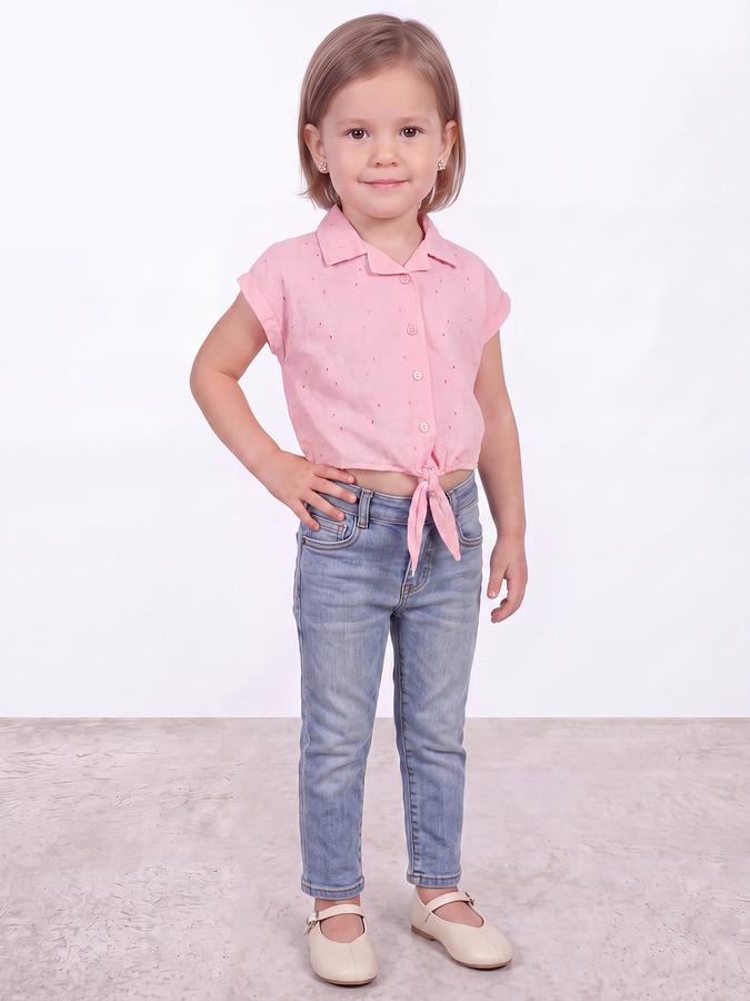 R&B Girls Pink Short Sleeve Embroidered Cotton Shirt Style Crop Top