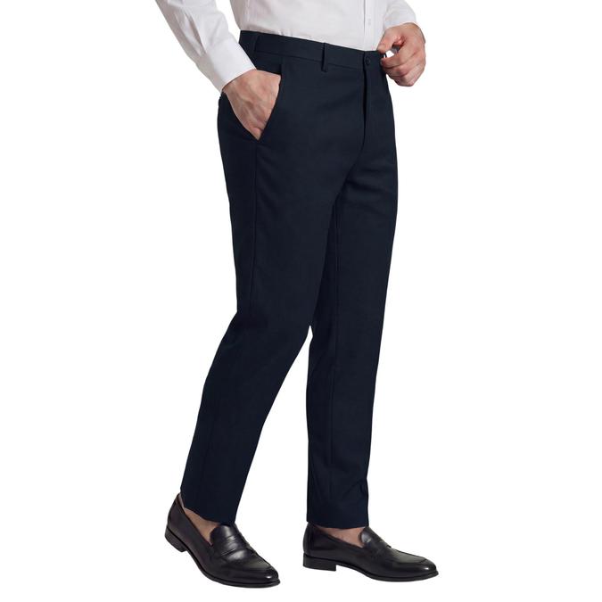 R&B Navy Blue Solid Men Slim Fit Formal Trousers