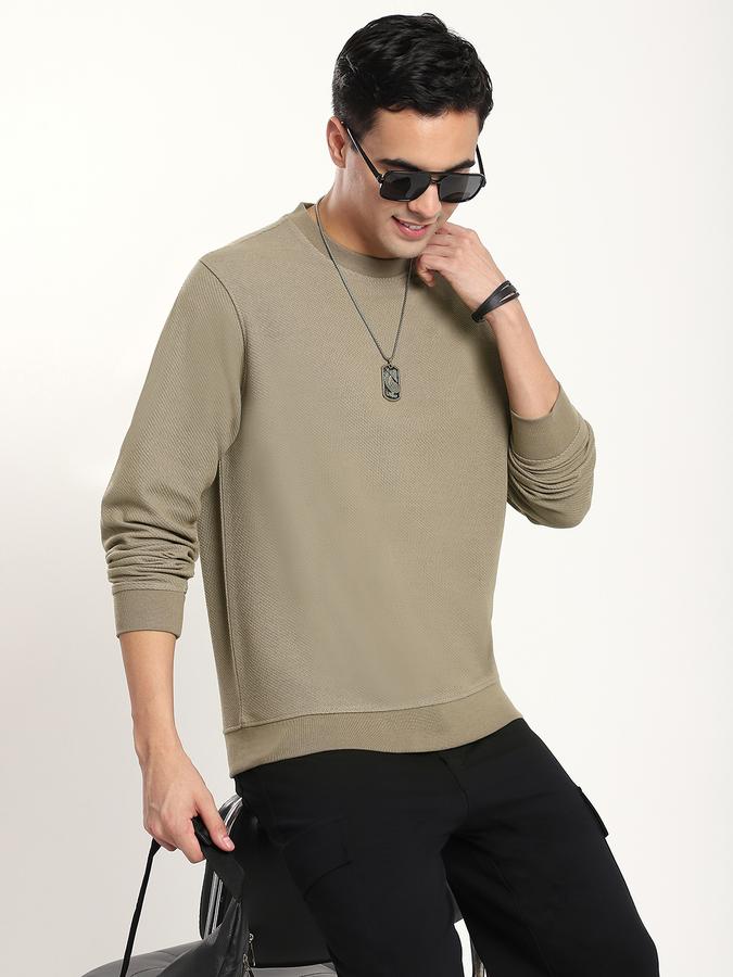 Men Cotton Blend Regular Fit Crew Neck Solid Sweatshirt