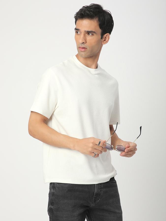 Men Polycotton Regular Fit Crew Neck Textured T-shirt