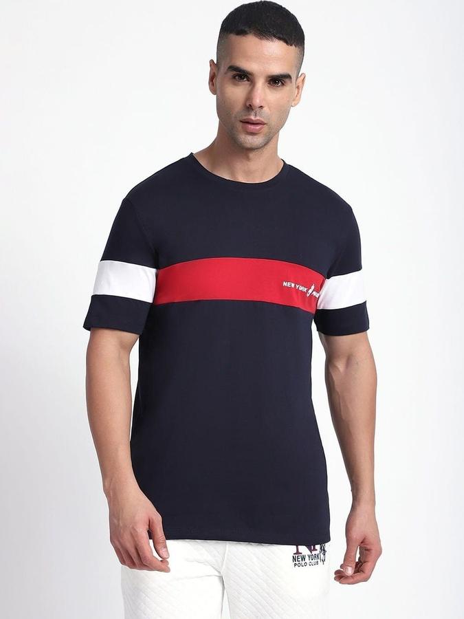 Men Cotton Regular Fit Crew Neck Color Block T-shirt