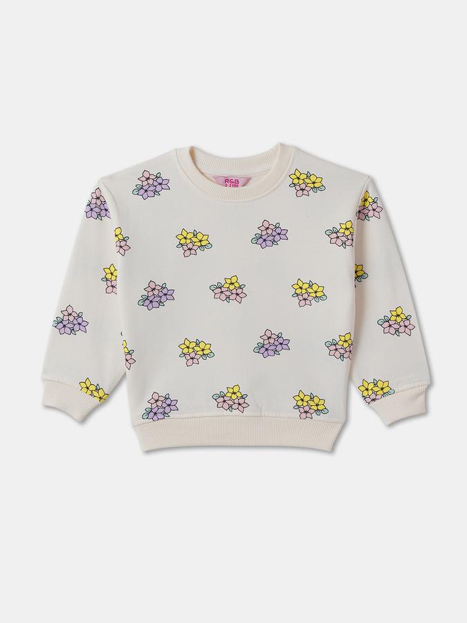 Girls Cotton Blend Floral Sweatshirt And Flared Pants Set