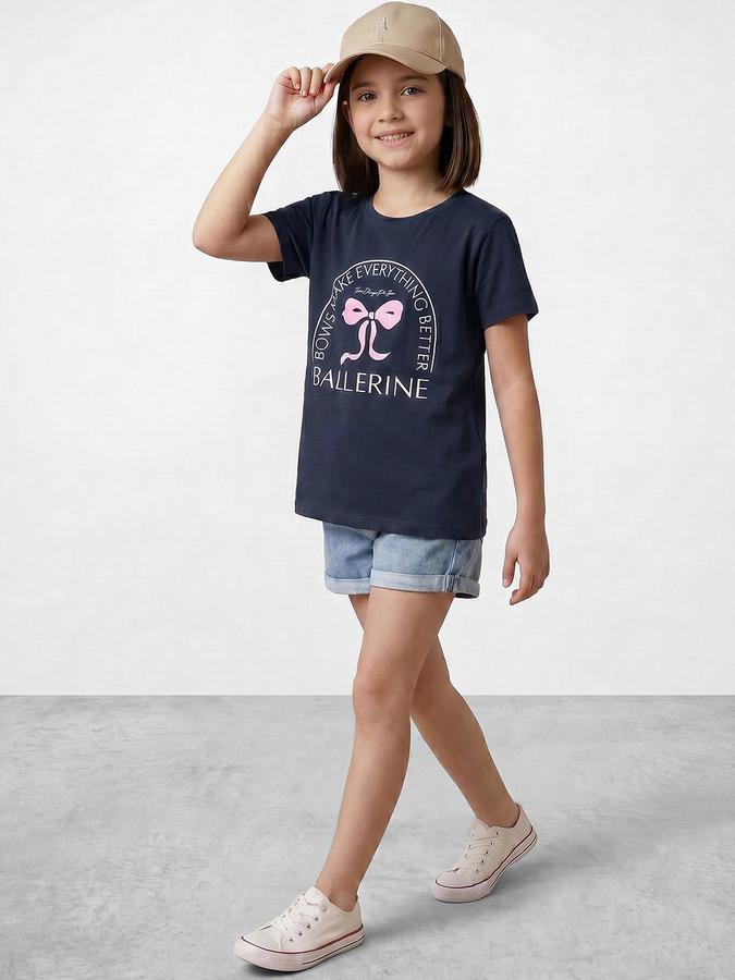 R&B Blue Girls Printed Short Sleeves Tshirt