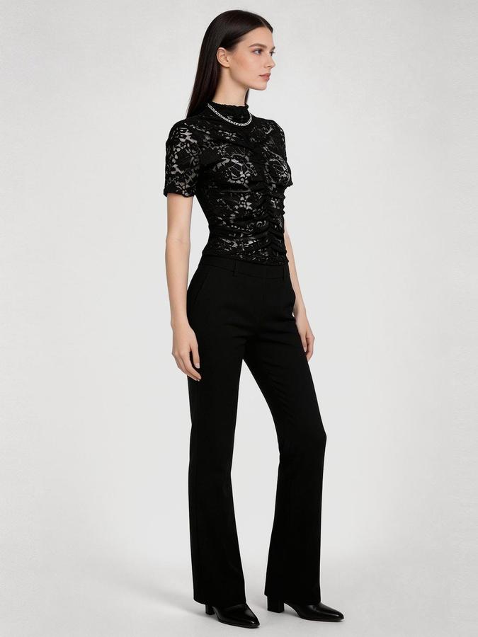 R&B Black Lace Work Women Fitted Top 