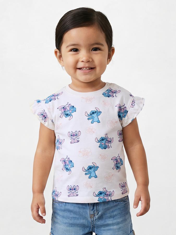 R&B Girls Multicolor Regular Fit Lilo &amp; Stitch Printed Short Sleeve T-shirt