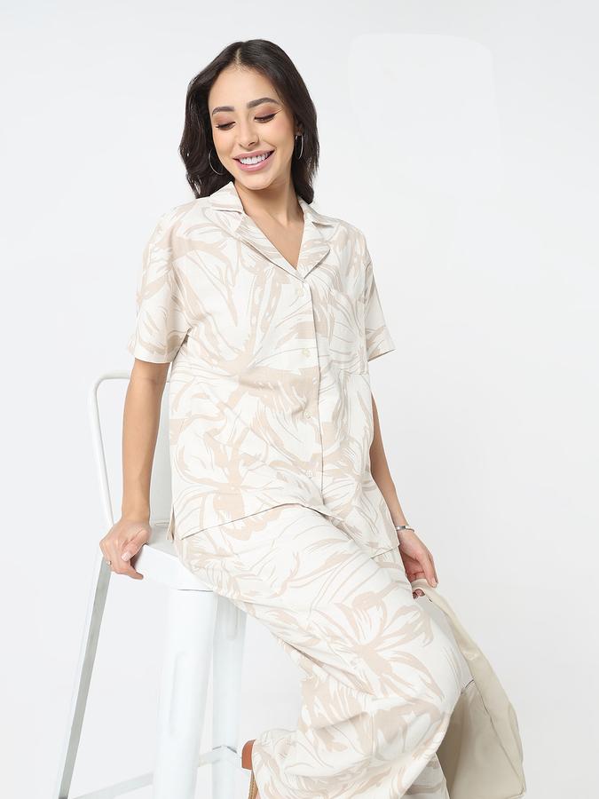 Women Viscose Blend Relaxed Fit Shirt Collar Floral Top