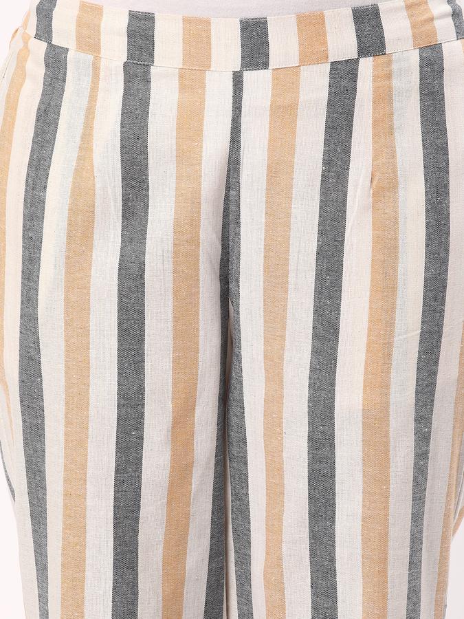 Women Cotton Tapered Elasticated Waist Striped Trousers