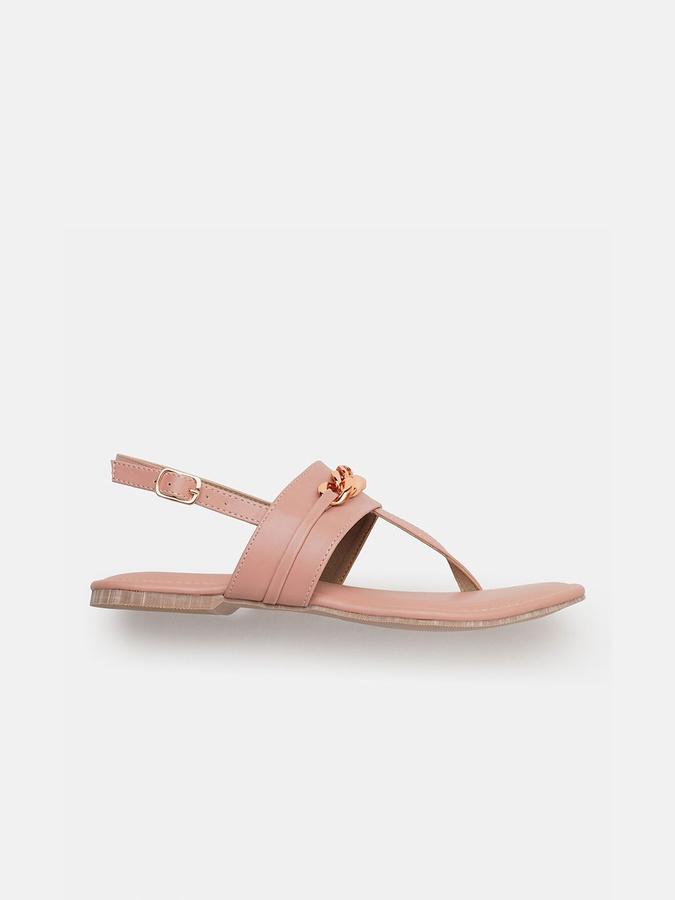 R&B Women Peach Embellished Chain Detailing Back Strap Flats
