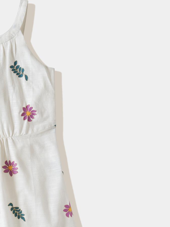 Girls Viscose Regular Fit Round Neck Embroidered Dress