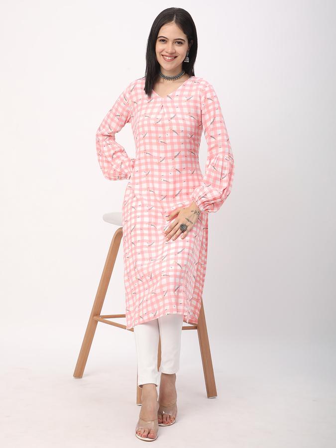 Women Rayon Regular Fit V Neck Printed Kurta
