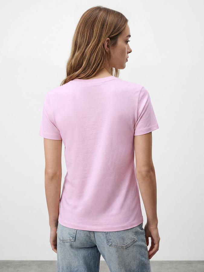 R&B Womens Pastel Pink Typography Printed Round Neck Short Sleeve T-Shirt