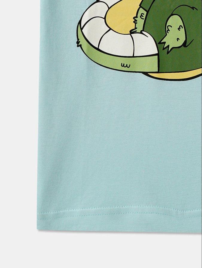 R&B Blue Cotton Round Neck Printed Boy T-Shirt