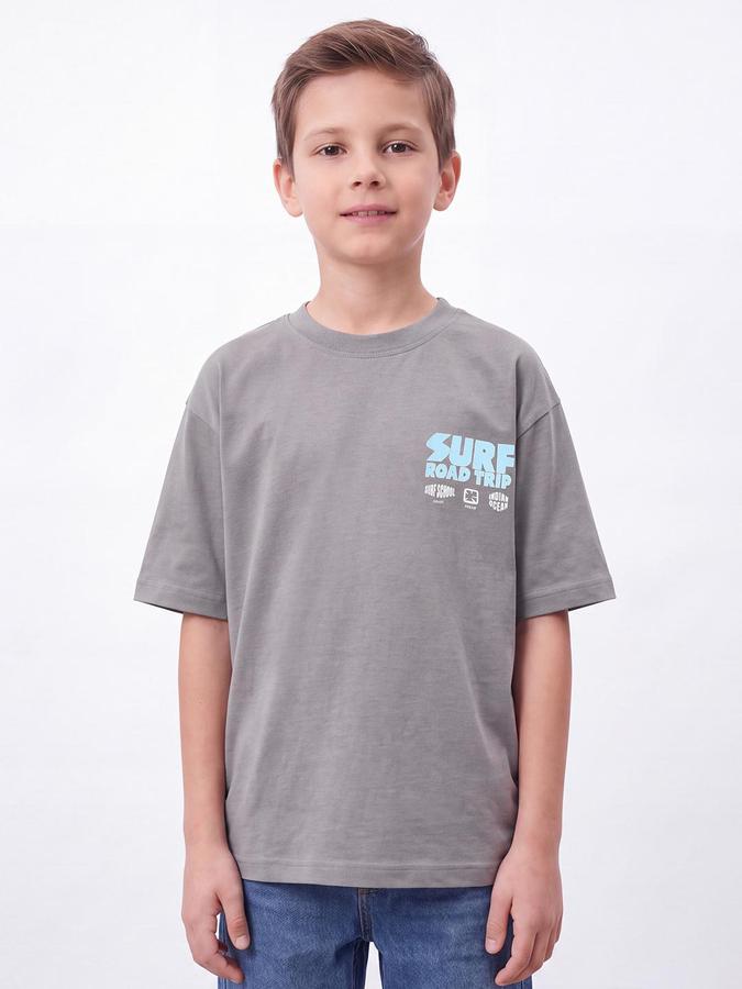 R&B Boys Grey Short Sleeve Round Neck Beach Graphic Print T-Shirt