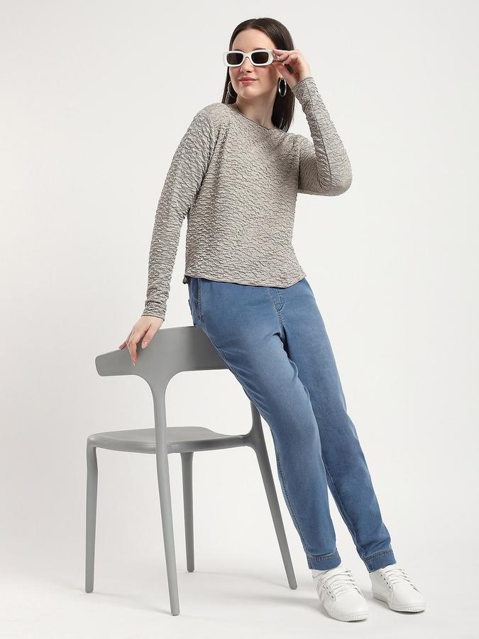 R&B Women Brown Textured Sweatshirt