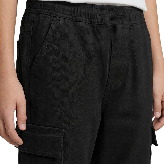 R&B Black Solid Boys Regular Fit Cargo Styles Trousers
