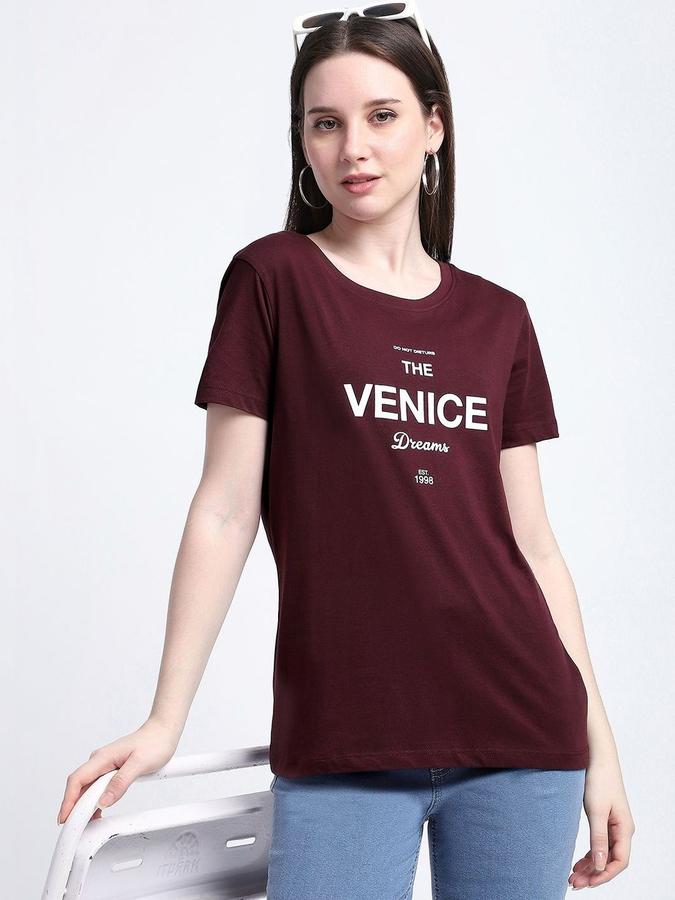 Women Cotton Regular Fit Crew Neck Slogan T-shirt
