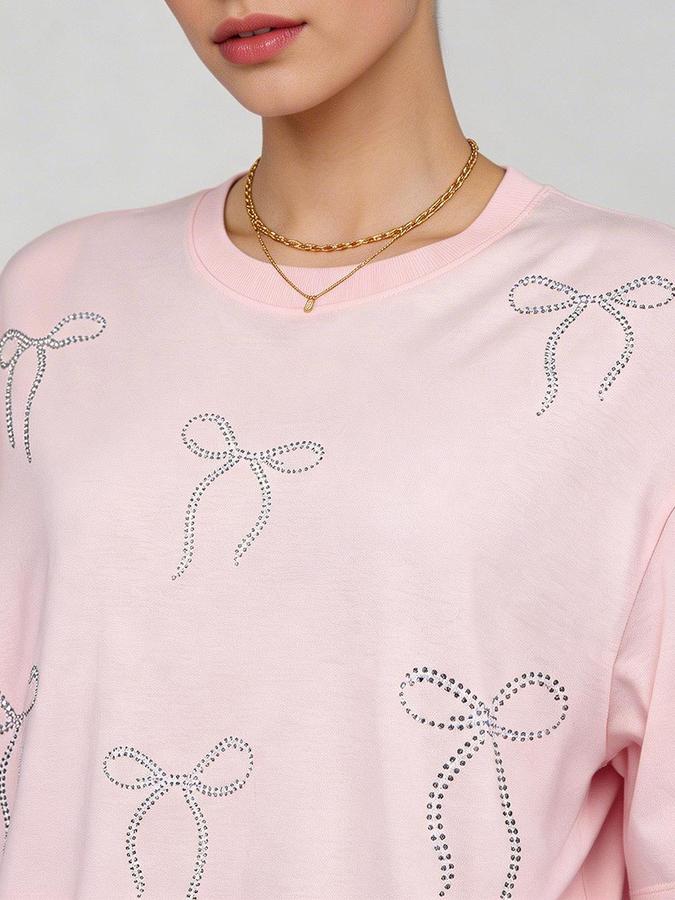 R&B Pink Solid Women Short Sleeves Top
