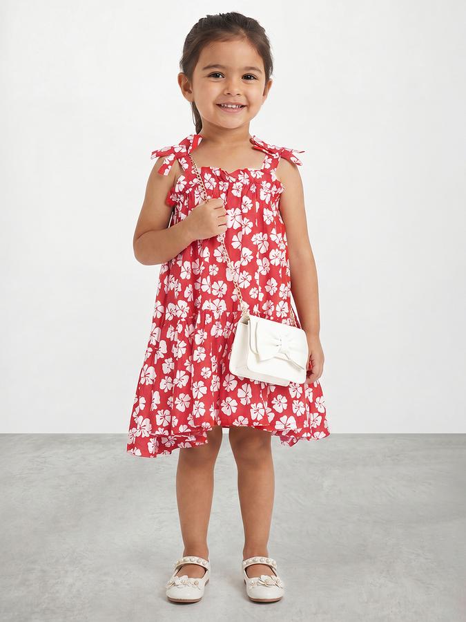 R&B Girl Red Floral Print Pure Cotton Sleeveless A-Line Dress