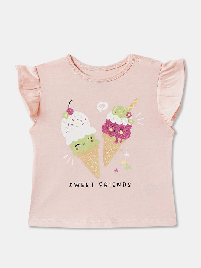 Baby Girls Graphic Print Pure Cotton Regular T Shirt 