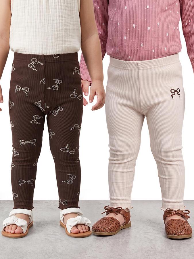 R&B Girls Multi Bow Print Elasticated waist Pack of 2 Leggings