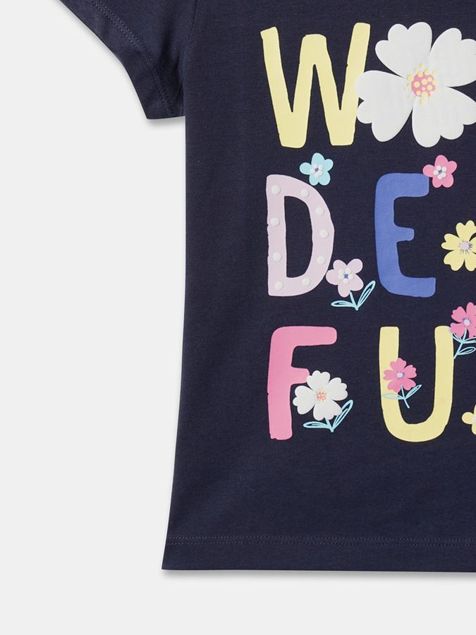 Girls Typographic Print Regular Fit Round-Neck T-Shirt image number 3