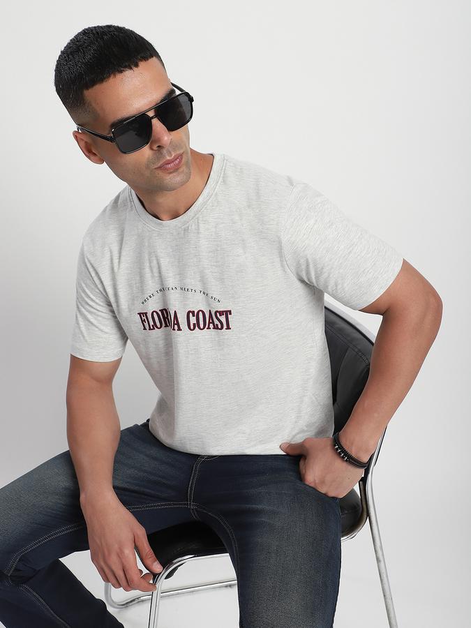 R&B Men's Ecru Melange Printed T-Shirt