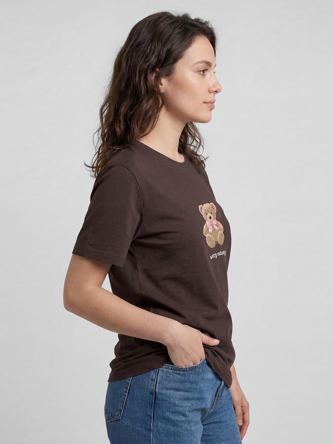 R&B Coffee Brown Graphic Print Women Round Neck Regular Fit Short Sleeves T-Shirt 