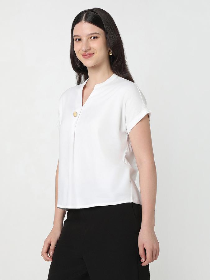 Women Viscose Regular Fit Mandarin Collar Solid Top