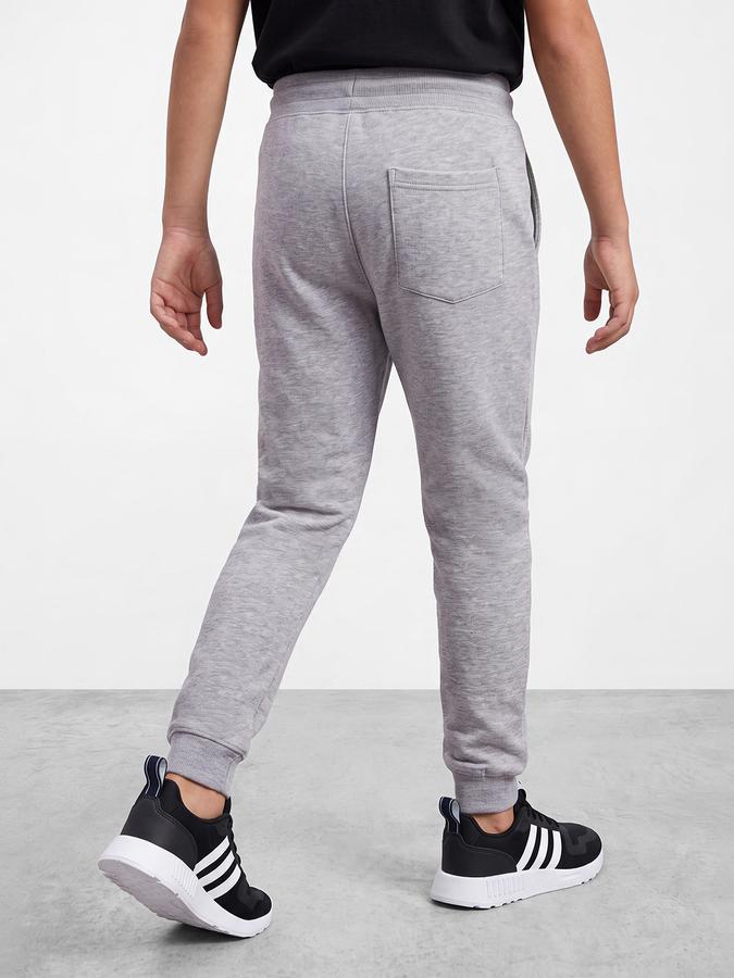 R&B Boys Grey Melange Printed Pure Cotton Mid Rise Joggers