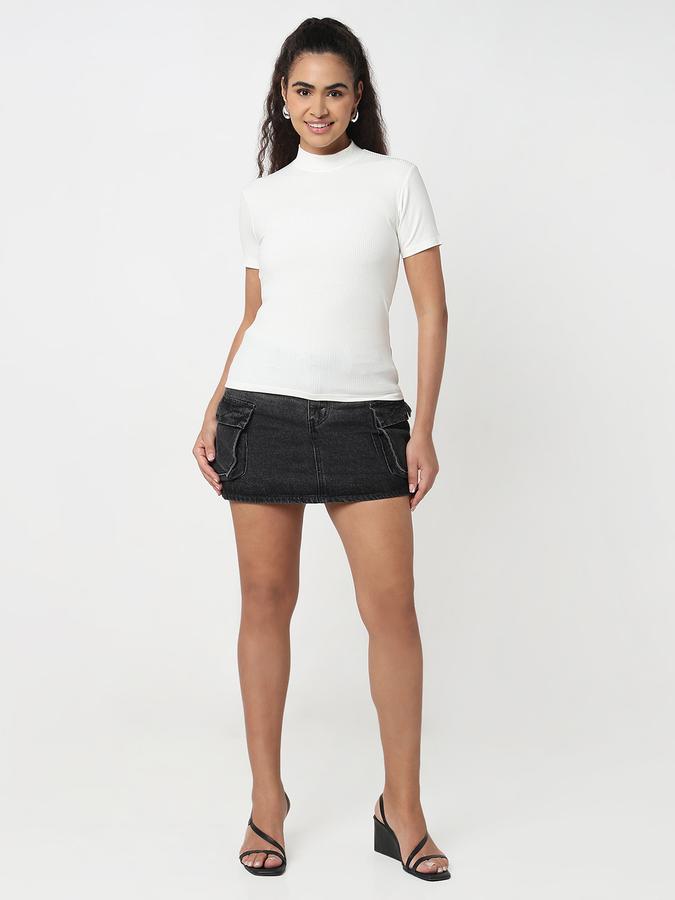 R&B Women Ivory Solid Ribbed Top