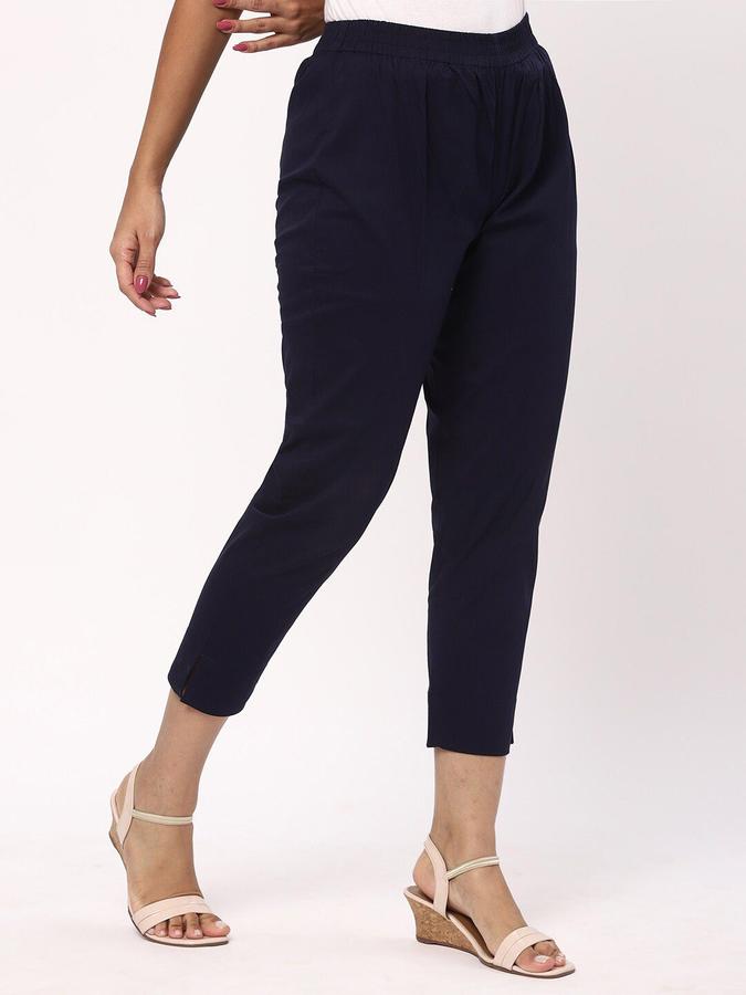 R&B Women Navy Blue Solid Regular Fit Pants