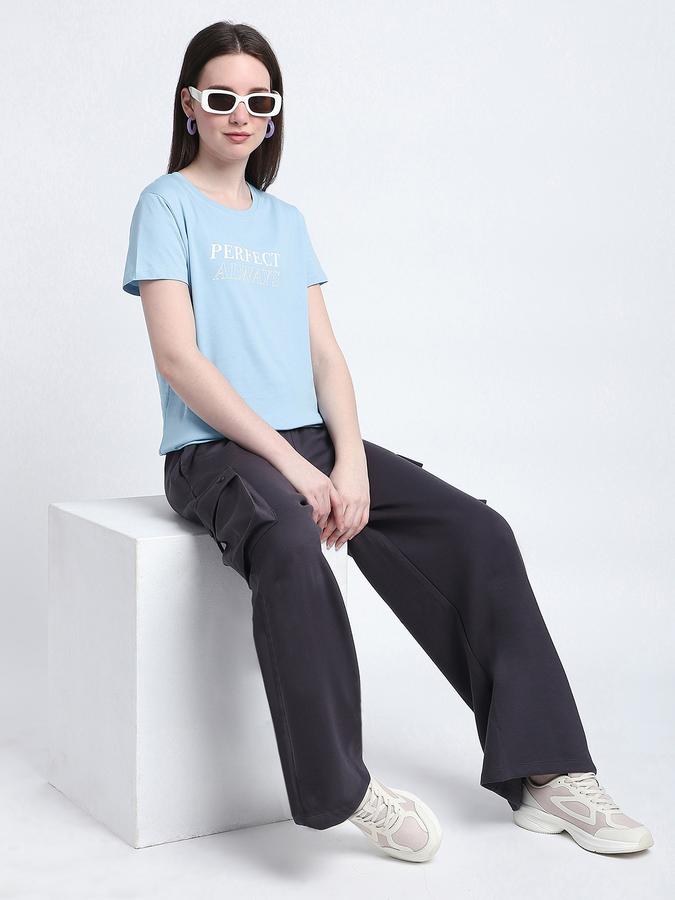 R&B Women Powder Blue Typography T-Shirt