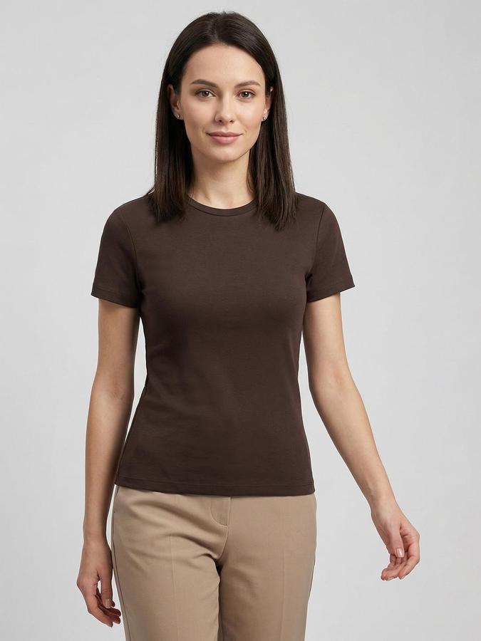 R&B Brown Solid Women Fitted Top 