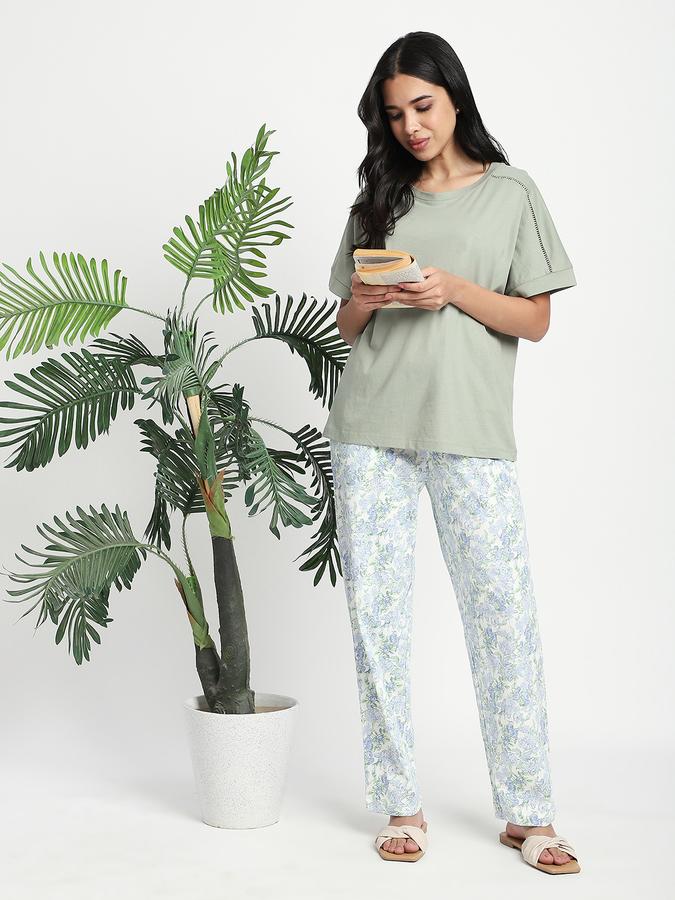 R&B Women Dusty Mint Floral Print Pyjama Set