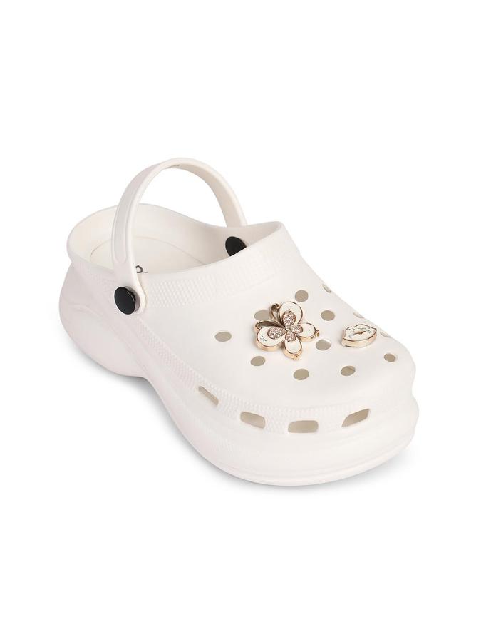 R&B Women Off White Butterfly Embellished Clogs
