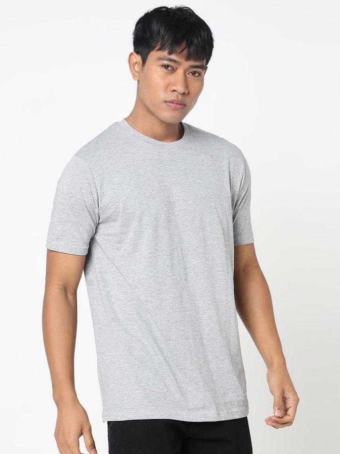R&B Mens Grey Melange Solid Round Neck Short Sleeves T-shirt