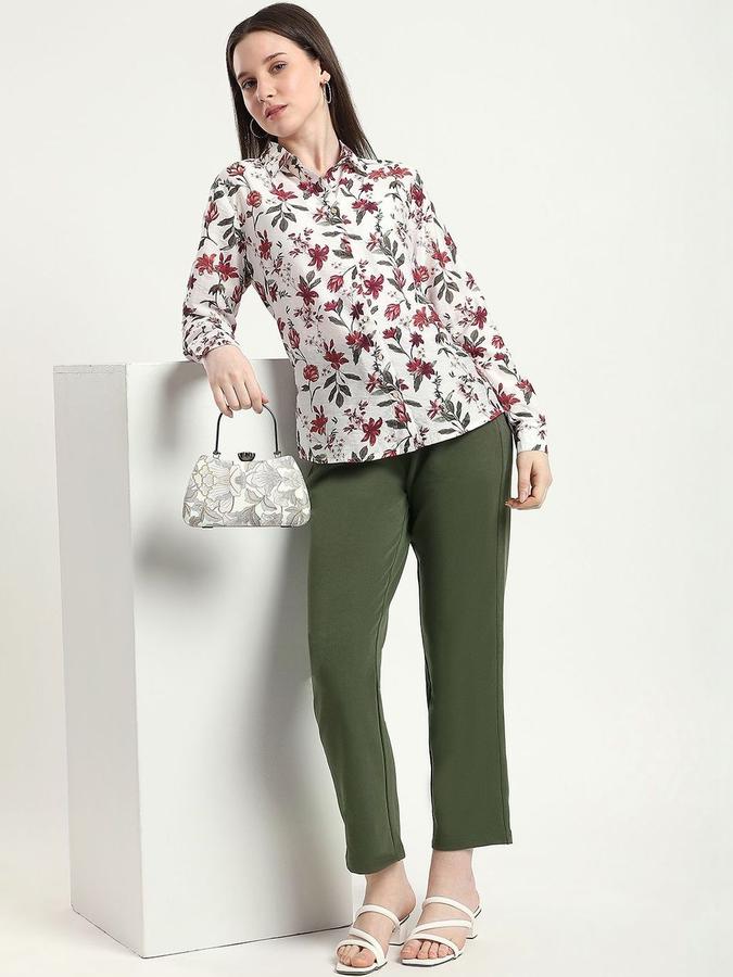 R&B Women Olive Solid Regular Fit Trousers
