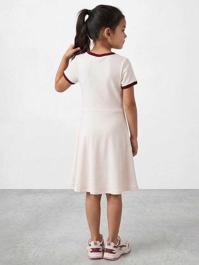 R&B Girl Beige California Graphic Print Pure Cotton Short Sleeves A-Line Dress