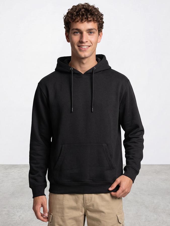R&B Men Dark Grey Solid Hooded Long Sleeves Sweatshirt