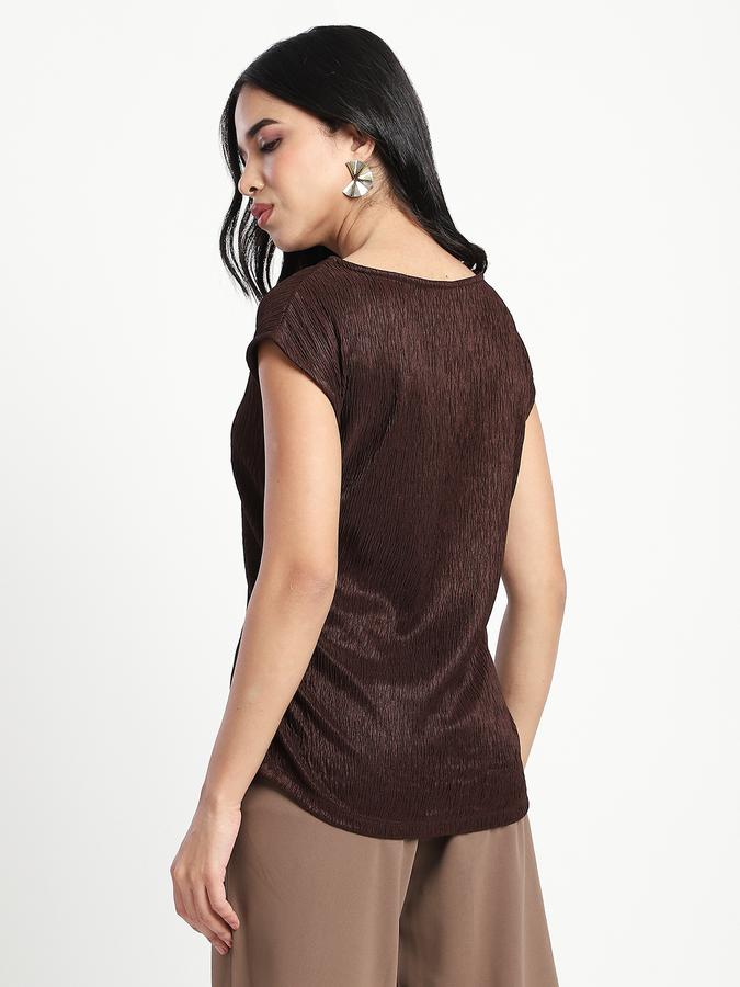 R&B Women Coffee Ruched Textured Top