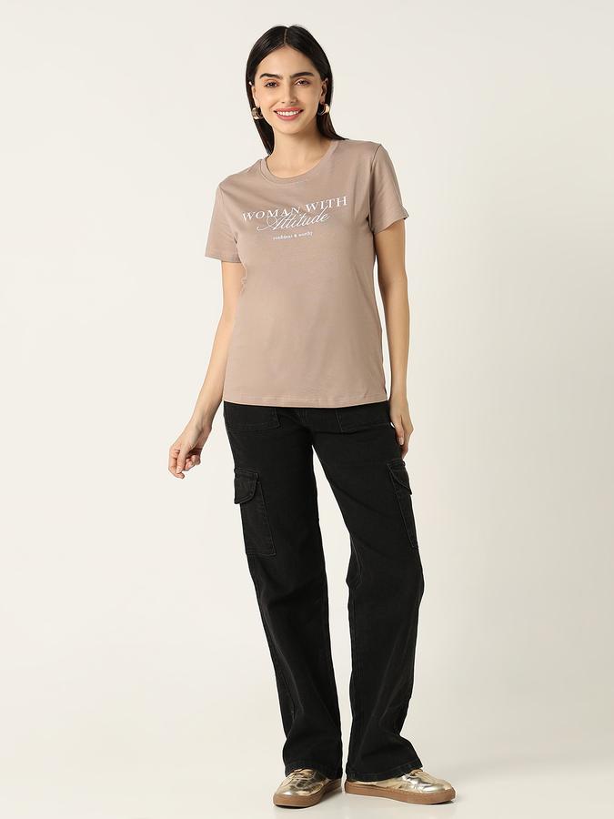 R&B Women Brown Typography T-Shirt
