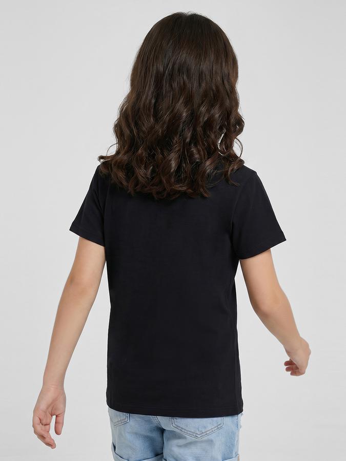 R&B Black Graphic Print Girls Round Neck Regular Fit Short Sleeves T-Shirt 